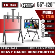 Montix R12 55”-120” Large & Heavy Duty 180kg Mobile Tv Stand Universal Adjustable Trolley Cart Tv Tr