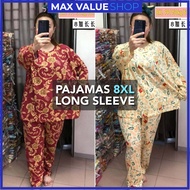 (8XL Long Sleeve) Long Sleeve Pajamas Set Plus Size 8XL Baju Tido Perempuan Ladies Pyjamas Plus Size Baju Tidur Wanita Rumah Piyama Wanita Plus Size/ Jumbo size pyjamas ladies