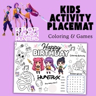 KPOP Demon Hunter HUNTRIX Birthday Activity Sheets for Kids/Coloring Page/Birthday Party Placemat