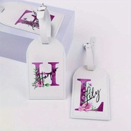 Personalized PU Luggage Tag with FLoral Initial Design for Women, Customized Name, Baggage Boarding 