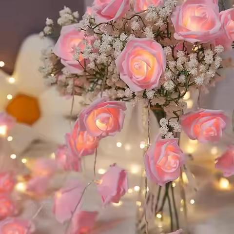1PC 1.5M10LED/3M20LED Artificial Rose String Light, Powered by AA Batteries (Excl), Used for Room an
