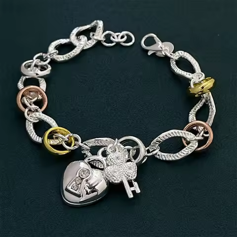 925 Sterling Silver Bracelet Cute Heart Two-tone Bracelet Women's Engagement Distribution Jewelry Gi
