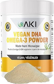 AKI Natural Omega 3 DHA Micro Algae Powder Supplements - Plant Based Keto Vitamin for Brain Health, 