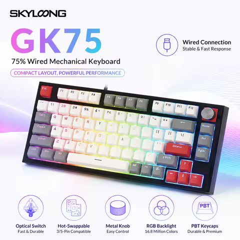 SKYLOONG GK75 Optical Switch Mechanical Keyboard Wired Gaming Keyboard RGB Backlight PBT Keycap 75% 