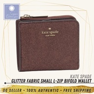 [SG SELLER] Kate Spade KS Womens Glitter Fabric Small L-Zip Bifold Deep Nova Fabric Wallet with Gift Box