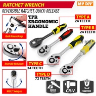 READY STOCK  1/2" 24 TEETH 72 TEETH  QUICK RELEASE RATCHET SPANNER HANDLE 1/2" RATCHET HANDLE SPANNE