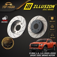 ILLUSION ISUZU D-MAX 1.9, 3.0 (2020~2026), FRONT (DEPAN) DISC BRAKE ROTOR SPORT SLOTTED & DRILLED DM