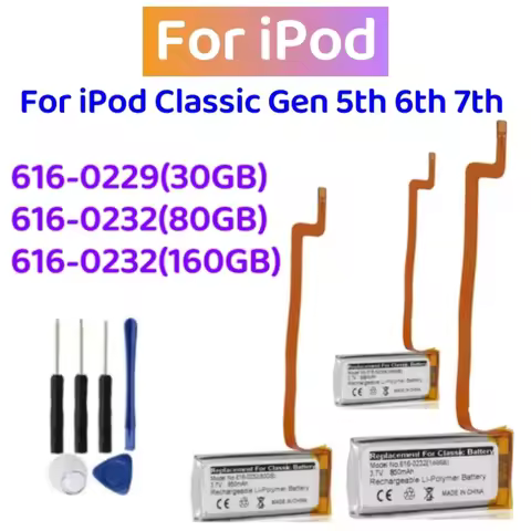 650mAh A1036 A1136 Battery For IPod Classic Gen 5 5.5 Video 30GB 616-0229 616-0232 60GB 80GB 6TH 7TH