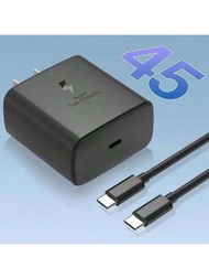 45w超快充type C Usb-c牆壁充電器,適用於三星galaxy S22 Ultra/s22+/s22 Note 10+/note 20/s20/s21,z Fold 4/z Flip 4,galaxy Tab S7/s7+/s8/s8+/s8 Ultra,內含5英尺快速充電線,適用於華為oppo,小米,vivo和其他手機