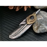 Men's Women's Stainless Steel Gold Plated Goros Takahashi Black Stone Feather Pendant.