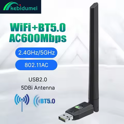 Kebidumei WIFI USB Bluetooth 5.0 Adapter AC600 Network Card Dongle 2.4G 5G 802.11AC Signal Reception