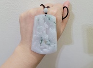 【純翠】天然翡翠 蓮花自在山水觀音牛奶底飄綠花項鍊 佛系生日禮