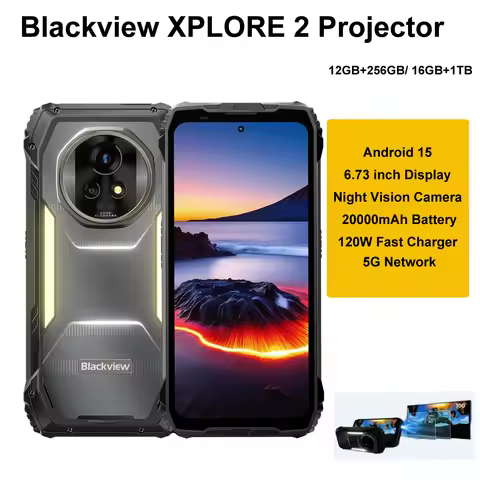 Blackview XPLORE 2 Projector Phone Night Vision12GB+256GB/ 16GB+1TB 6.73" Android 15 Dimensity 8300 