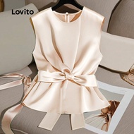 Lovito Elegant Top Simple Spring/summer Apricot Top for Women L150ED448 Lovito Topi Elegant Mudah Mu