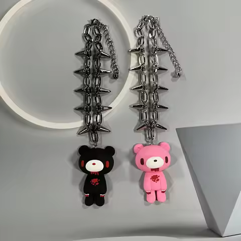 Cute and gloomy bear pendant necklace, PVC material, fashionable outfit, good friend gift