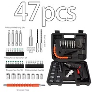 2/47pcs 3.6V Screwdriver Kit Rechargeable Lithium Battery Cordless Electric Screwdriver Drill Kit Fo