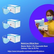 Mediocare Masker Medis 3 Ply Disposable Mask Earloop 1 Box isi 50