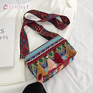 [Pinfect] Retro Ethnic Style Woven Leather Stripes Shoulder Bag Women Tassel Casual Crossbody Bag Handbag Sling Bag for Women