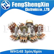10pcs WH148 3pin 6pin 15mm B1K B2K B5K B10K B20K B50K B100K B250K B500K B1M Potentiometer 1K 2K 5K 1
