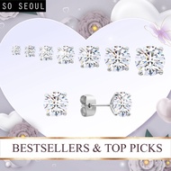 SO SEOUL Athena Solitaire Diamond Simulant Stud Earrings | 0.1–2.5CT Zircon | 925 Silver Rhodium