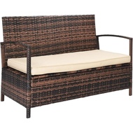 40 Gallon Outdoor Bench With Storage, Wicker Deck Box, Rattan Outdoor Storage Box, Patio Sofa Storag