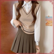 SA3017 -M'SIA Ready Stock Long Sleeve Knitted Material Women Top 港味chic假两件短款长袖衬衫针织上衣