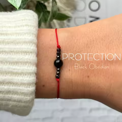 Black Protection Red String Bracelet without card, Luck, Empath Aura Protection Emf Blocker, 1pc