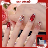 D330 Fake nails set of 30 short oval nails with red tone and unicorn head red nails yearbook nails h