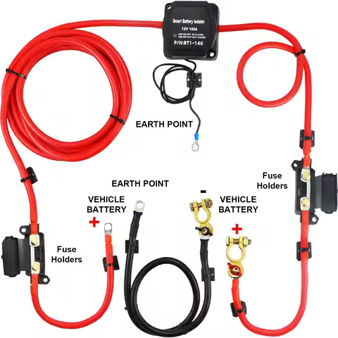 SucceBuy Split Charge Relay Kit Voltage Sense Relay Professional 12V 140AMP 2/4/5/6 mtr Battery Cabl