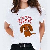 Cute Dachshund Dog T-shirt Cute Dachshund Dog round Neck Casual Short Sleeve T-shirt Female Ins