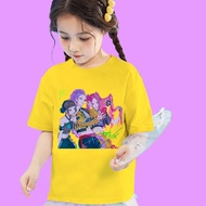 Baju Kpop Demon Hunter Huntrix T-shirt Cartoon Demon Hunter Print Clothes Women Girls 100% Cotton Te