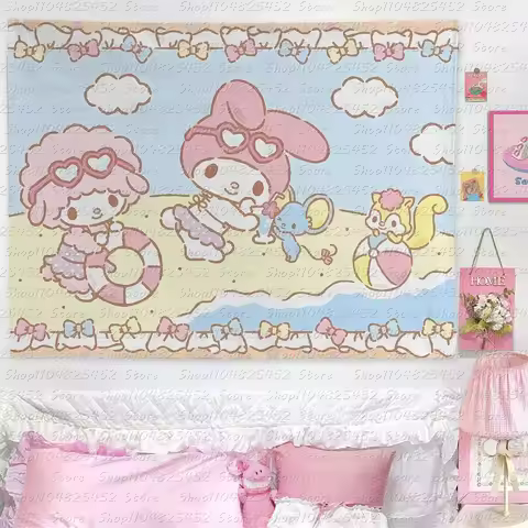 Sanrio Melody Piano Tapestry Cartoon Wall Hanging Cute Home Decor for Bedroom Dorm Living Room