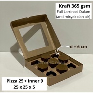 CUPCAKE BOX KRAFT MIKA 25X25X5 CM + INNER Hole 9 (5 Sets) Laminated 365 GSM
