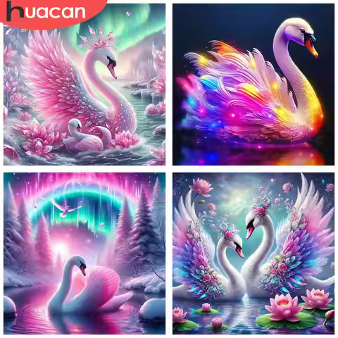HUACAN 1pcs Diamond Painting Elegant Swan Fantasy Scene Crystal Beads Animal 5D DIY Diamond Embroide