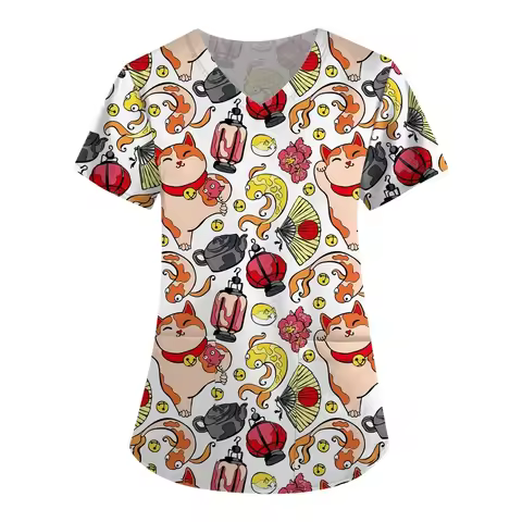 New Tops Fashion Pharmacist Dentist Veterinary Nurse Slim Beauty Scrub Clothes Spa Nurse Pure Cotton