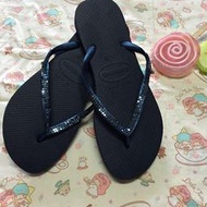 Havaianas 哈瓦仕 美國新款 小圓金屬靛藍鑽面巴西拖-女