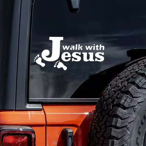 Walk With Jesus Footprints Christian Bible Verse Graphics Funny Car Stickers For Window Wall Cup Too