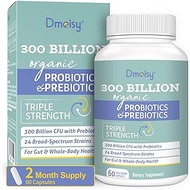 Probiotics for Women and Men 300 Billion CFU 24 Strains Probiotics with 15 Organic Herbs Prebiotics Blend Shelf Stable Probiotic Supplement for Digestive Immune &amp; Whole-Body Health 2 Month Supply