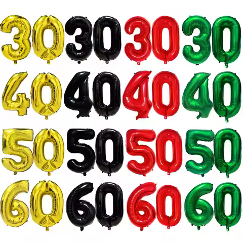 30/40/50/60 Digital Balloons Gold Black Red Green 32inch Number Balloon 30th 40th 50th 60th Birthday