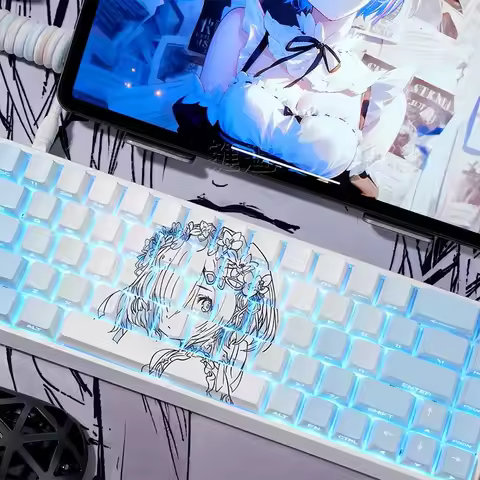 130 Key Rem Pink Keycap Side Carving Cherry Profile Anime Keycap Double Shot Shine Through PBT Keyca