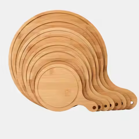 Safe Durable Wooden Pizza Paddle Bamboo with Handle Pizza Making Peel Multi-functional Round Pizza B