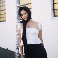 Theremin Jenna Top เสื้อเกาะอกแขนตุ๊กตา - White black