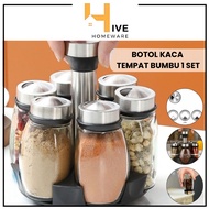 HIVE Glass Spice Bottle 1 Set Rotatable with Stainless Steel Lid
