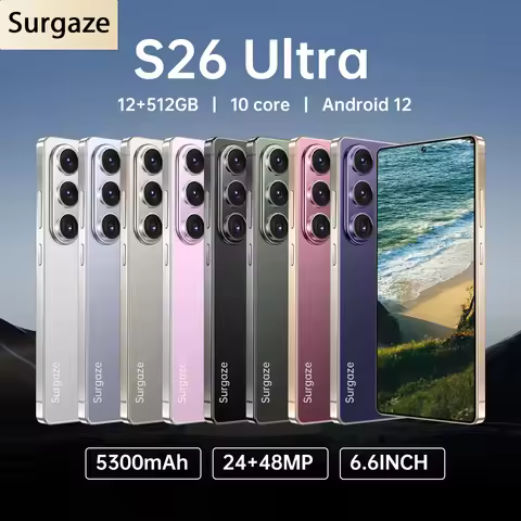 SURGAZE Global Version S26 Ultra Smartphone 5G Android 5300mAH 12GB RAM 512GB ROM 6.6Inch 24+48MP 5G