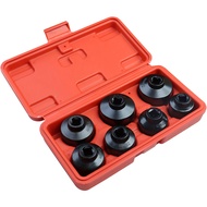 7pcs 3/8" Drive Oil Filter Socket Set, Wrench Removal Tool Kit 24, 27, 29, 30, 32, 36, 38mm, Metric