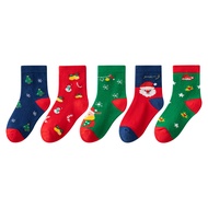 LJMOFA 5 Pairs of Childrens Cotton Socks New Year and Christmas soft and warm mid-calf cotton socks