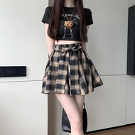 2025 Summer New Style Large Size Retro Style Ladies High Waist Fashion Plaid Lace Irregular Design A