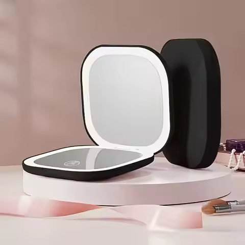 1pc USB-Powered Fold Touch Control Dual-Light LED Makeup Mirror - Portable 5X Magnifying Vanity Mirr