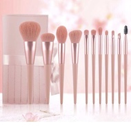 Bộ cọ trang điểm cá nhân GUVIET màu hồng đào gồm 11 cọ kèm theo túi da đựng cọ