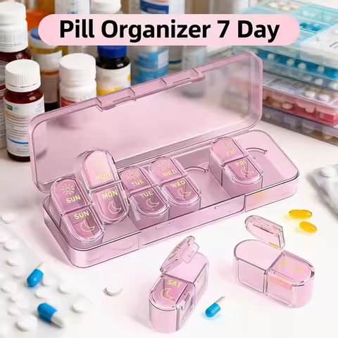 Pill Organizer, Pill Box 7 Day Am & Pm Pill Organizer 7 Days,Weekly Pill Case 2 Times a Day,Medicine